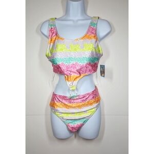 Blu C Women's Tropical Colorful Two Piece Bikini Set Size Large NWT